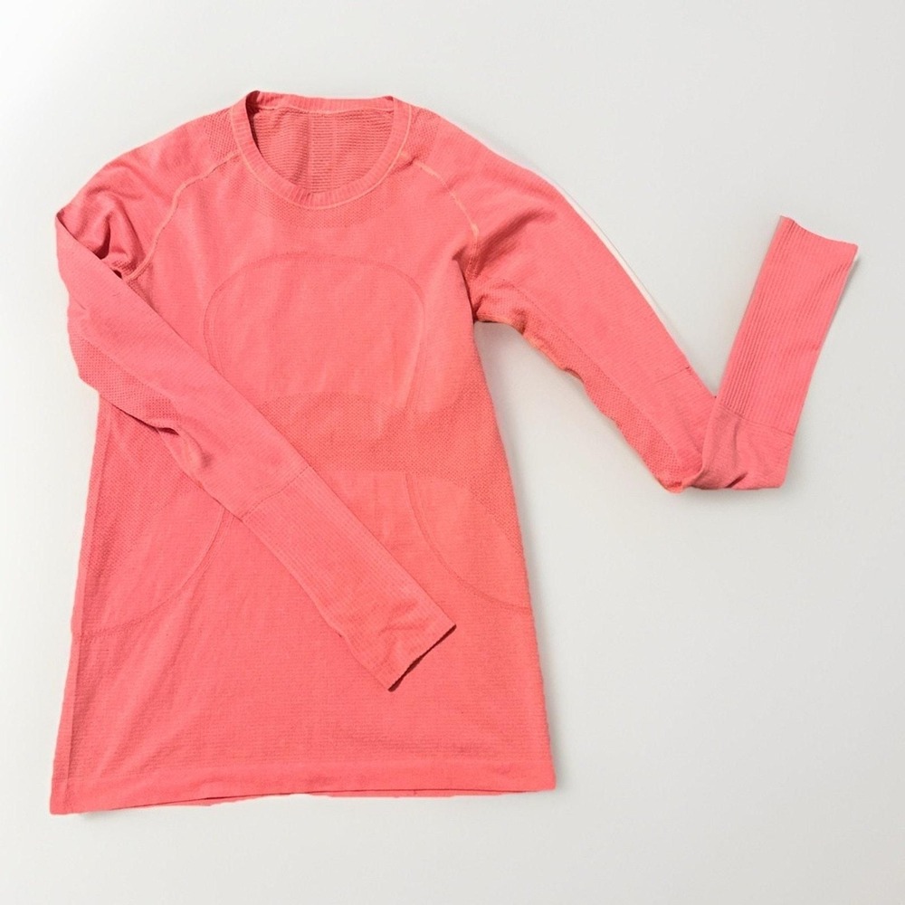 Lululemon‎ Swiftly Tech Long Sleeve Crew 2.0 Women 4 Salmon Pink Thumb Holes EUC